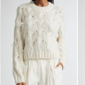 Vince Feather Detail Alpaca Blend Cable Sweater Ivory Size Small